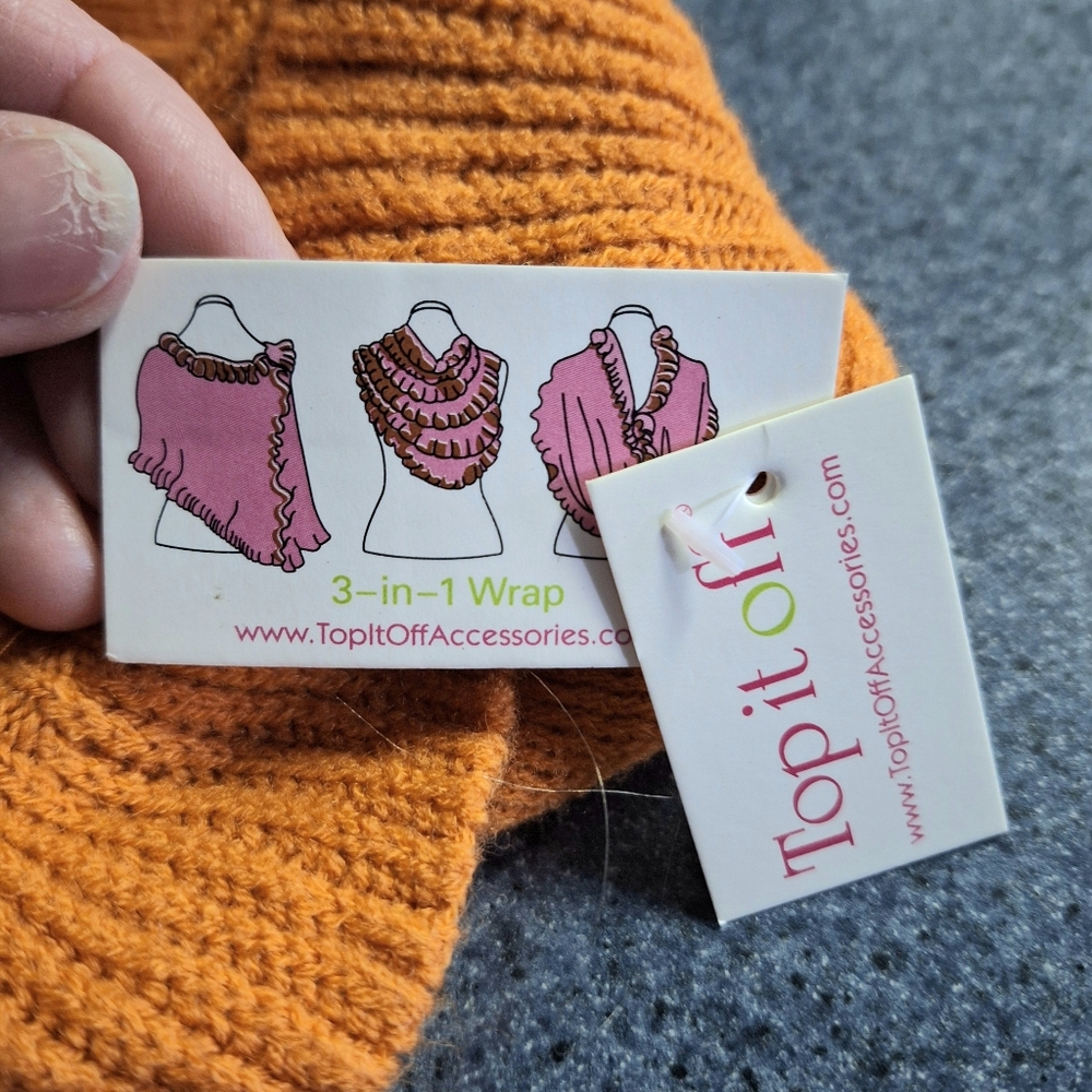 Top It Off Ruffled Knit 3-In-One Ruffled Unity Wrap/Scarf, NWT - Picture 3 of 10
